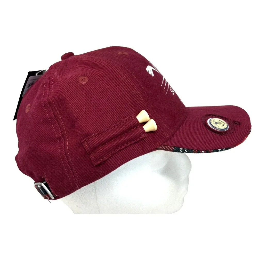 Heritage Scotland Golf Hat  One Size Burgandy Tartan Trim Mag Marker Tees New - Picture 6 of 11